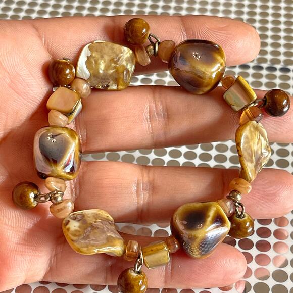 Vintage Modern MOP Mother Of Pearl Precious Stone Stretch Bracelet B#8 - Picture 4 of 7